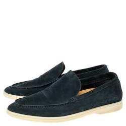 Pre Owned Loro Piana Blue Suede 'Summer Walk' Slip On Loafers Size 40