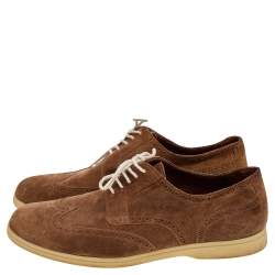 Loro Piana Brown Suede Brogue Lace up Derby Size 43