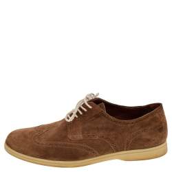 Loro Piana Brown Suede Brogue Lace up Derby Size 43