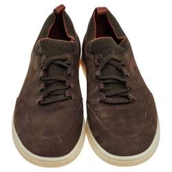 Pre Owned Loro Piana Brown Nubuck Leather Soho Walk Low Top Sneakers Size 43.5