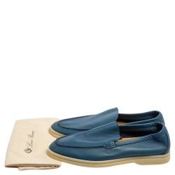 Pre Owned Loro Piana Cornflower Blue Leather Summer Walk Slip On Loafers Size 39