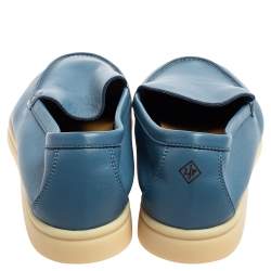Pre Owned Loro Piana Cornflower Blue Leather Summer Walk Slip On Loafers Size 39