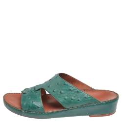 Pre Owned صندل لور�و بيانا سليب أون جلد نعام أخضر مقاس 44