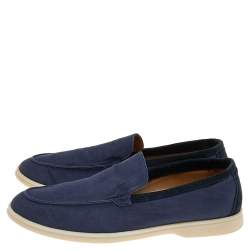 Pre Owned حذاء لوفرز لورو بيانا سليب أون سامر واك سويدي وكانفاس أزرق مقاس 45