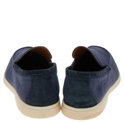 Pre Owned حذاء لوفرز لورو بيانا سليب أون سامر واك سويدي وكانفاس أزرق مقاس 45