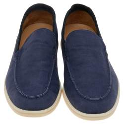 Pre Owned حذاء لوفرز لورو بيانا سليب أون سامر واك سويدي وكانفاس أزرق مقاس 45