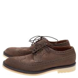 Pre Owned حذاء ديربي لورو بيانا رباط علوي سويدي بروغ بني مقاس 41