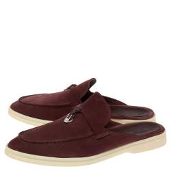 Loro Piana Burgundy  Suede Babouche Charms Flat Mules Size 41