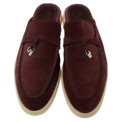 Loro Piana Burgundy  Suede Babouche Charms Flat Mules Size 41