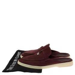 Loro Piana Burgundy  Suede Babouche Charms Flat Mules Size 41