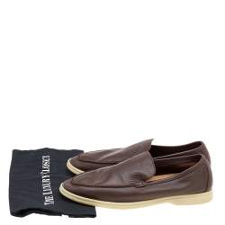 Pre Owned Loro Piana Brown Leather Summer Walk Slip On Loafers Size 45