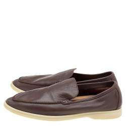 Pre Owned Loro Piana Brown Leather Summer Walk Slip On Loafers Size 45