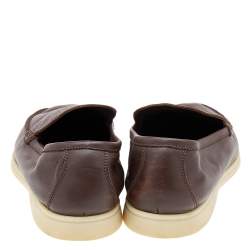 Pre Owned Loro Piana Brown Leather Summer Walk Slip On Loafers Size 45