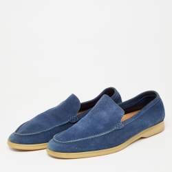 Loro Piana Blue Suede 'Summer Walk' Slip On Loafers Size 45 
