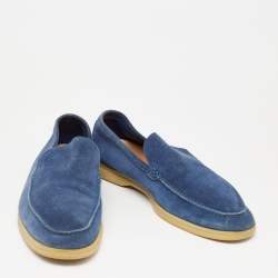 Loro Piana Blue Suede 'Summer Walk' Slip On Loafers Size 45 
