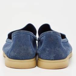 Loro Piana Blue Suede 'Summer Walk' Slip On Loafers Size 45 