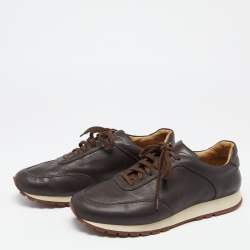 Pre Owned حذاء رياضي لورو بيانا جلد بني داكن برباط