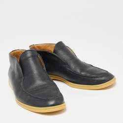 Pre Owned حذاء بوت كاحل لورو بيانا أوبن ووك جلد أسود مقاس 41