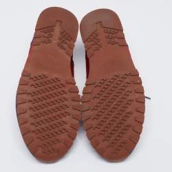 Pre Owned Loro Piana Grey/Red Nylon And Suede Low Top Sneakers Size 43.5