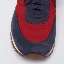 Pre Owned Loro Piana Grey/Red Nylon And Suede Low Top Sneakers Size 43.5
