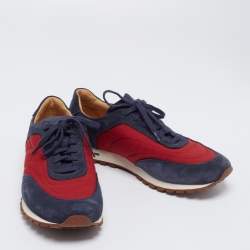 Pre Owned Loro Piana Grey/Red Nylon And Suede Low Top Sneakers Size 43.5