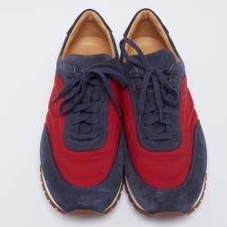 Pre Owned Loro Piana Grey/Red Nylon And Suede Low Top Sneakers Size 43.5