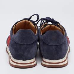 Pre Owned Loro Piana Grey/Red Nylon And Suede Low Top Sneakers Size 43.5