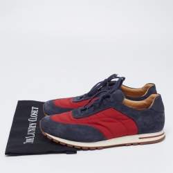 Pre Owned Loro Piana Grey/Red Nylon And Suede Low Top Sneakers Size 43.5