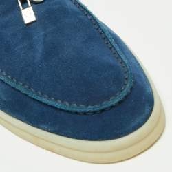 Pre Owned Loro Piana Blue Suede Summer Walk Charms Piping Loafer Size 40