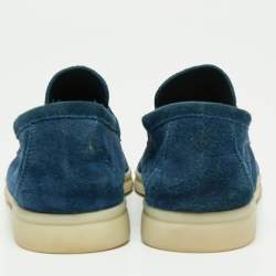 Pre Owned Loro Piana Blue Suede Summer Walk Charms Piping Loafer Size 40
