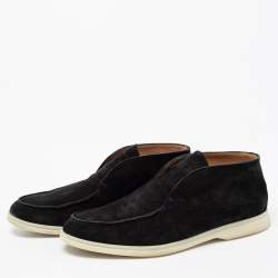 Pre Owned Loro Piana Black Suede Open Walk Ankle Boots Size 40.5
