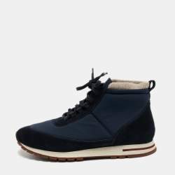 Pre Owned Loro Piana Navy Blue Suede And Nylon Lace Up Sneakers Size 40 