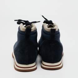 Pre Owned Loro Piana Navy Blue Suede And Nylon Lace Up Sneakers Size 40 