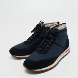 Pre Owned Loro Piana Navy Blue Suede And Nylon Lace Up Sneakers Size 40 