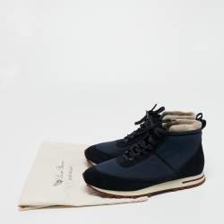 Pre Owned Loro Piana Navy Blue Suede And Nylon Lace Up Sneakers Size 40 