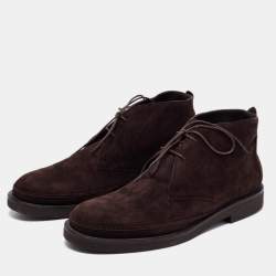 Pre Owned Loro Piana Dark Brown Suede Lace Up Ankle Boots Size 39