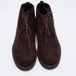 Pre Owned Loro Piana Dark Brown Suede Lace Up Ankle Boots Size 39