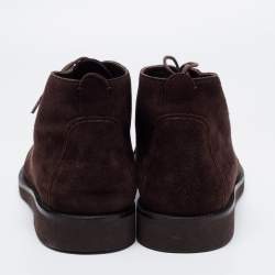 Pre Owned Loro Piana Dark Brown Suede Lace Up Ankle Boots Size 39