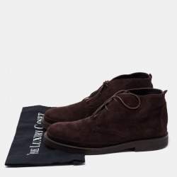 Pre Owned Loro Piana Dark Brown Suede Lace Up Ankle Boots Size 39