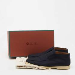 Pre Owned Loro Piana Navy Blue Canvas Summer City Walk Loafers Size 43