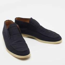 Pre Owned Loro Piana Navy Blue Canvas Summer City Walk Loafers Size 43