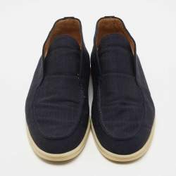 Pre Owned Loro Piana Navy Blue Canvas Summer City Walk Loafers Size 43