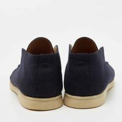 Pre Owned Loro Piana Navy Blue Canvas Summer City Walk Loafers Size 43