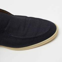 Pre Owned Loro Piana Navy Blue Canvas Summer City Walk Loafers Size 43