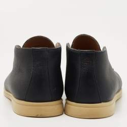 Pre Owned Loro Piana Navy Blue Leather Open Walk Ankle Boots Size 44