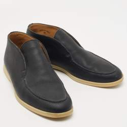 Pre Owned Loro Piana Navy Blue Leather Open Walk Ankle Boots Size 44