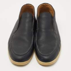 Pre Owned Loro Piana Navy Blue Leather Open Walk Ankle Boots Size 44