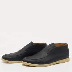 Pre Owned Loro Piana Navy Blue Leather Open Walk Ankle Boots Size 44