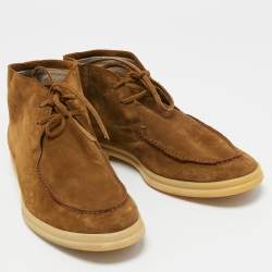 Loro Piana Light Brown Suede Lace Up Ankle Boots Size 42