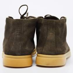 Pre Owned Loro Piana Green Suede Lace Up Ankle Boots Size 42